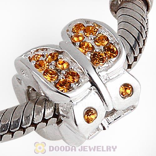 Sterling Silver Flutter Sky Bead with Topaz Austrian Crystal