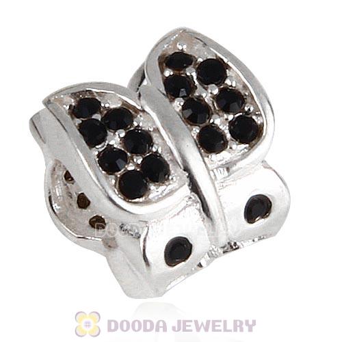 Sterling Silver Flutter Sky Bead with Jet Austrian Crystal