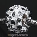 Sterling Silver Loose Pave Beads with Clear and Black Diamond and Jet Austrian Crystal