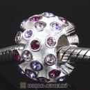 Sterling Silver Loose Pave Beads with Light Amethyst and Violet and Amethyst Austrian Crystal