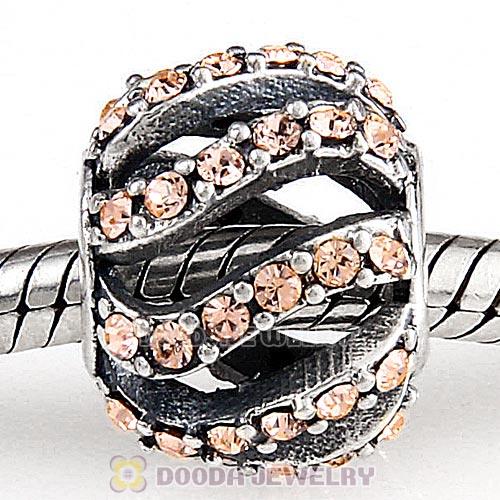 Sterling Silver Winter Wisp Bead with Light Peach Austrian Crystal