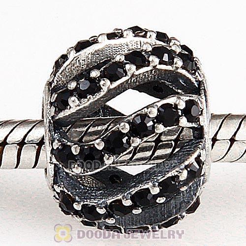 Sterling Silver Winter Wisp Bead with Jet Austrian Crystal
