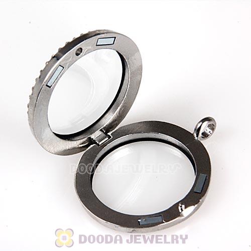30mm Platinum Plated Alloy Glass Floating Locket Pendant with Crystal
