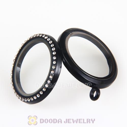 30mm Black Plated Alloy Glass Floating Locket Pendant with Crystal