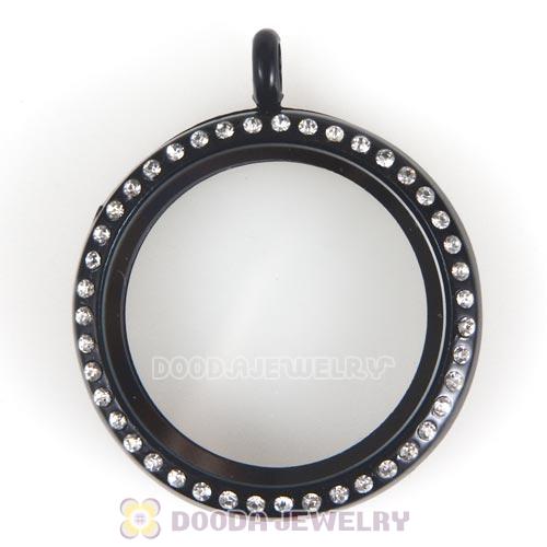 30mm Black Plated Alloy Glass Floating Locket Pendant with Crystal