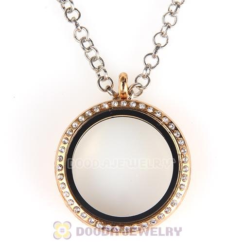 30mm KC Gold Plated Alloy Glass Floating Locket Pendant with Crystal