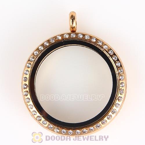30mm KC Gold Plated Alloy Glass Floating Locket Pendant with Crystal