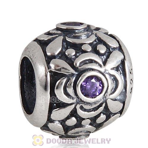 Antique Sterling Silver Flower Charm Beads with CZ Stones