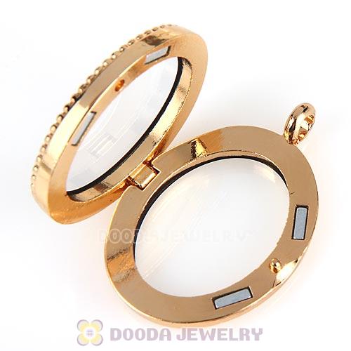 Gold Plated Alloy Glass Floating Locket Oval Pendant with Dots