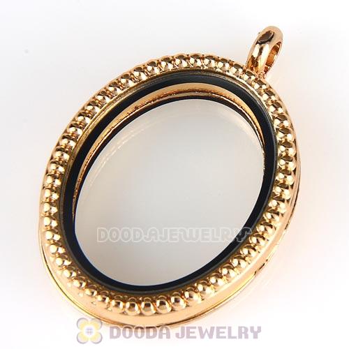 Gold Plated Alloy Glass Floating Locket Oval Pendant with Dots