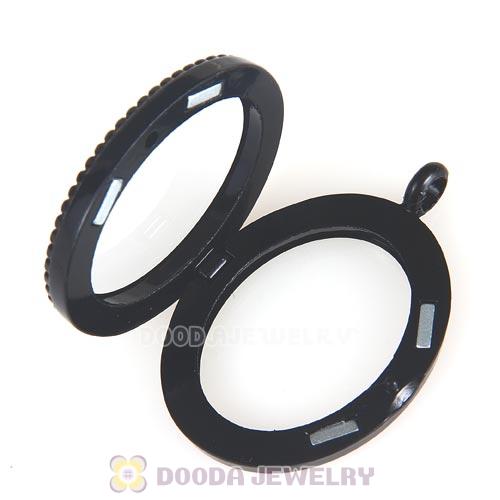 Black Plated Alloy Glass Floating Locket Oval Pendant with Dots