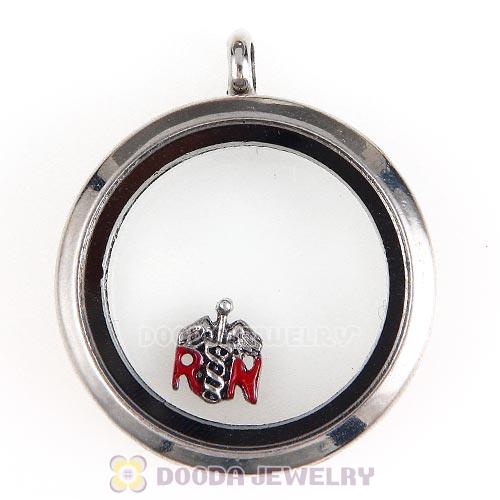 Platinum Plated Alloy Enamel Rn symbol Floating Locket Charms Wholesale