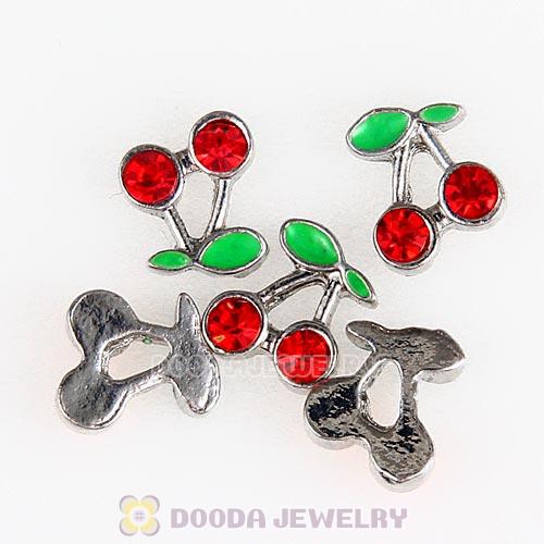 Platinum Plated Alloy Enamel Cherry with Crystal Floating Locket Charms Wholesale