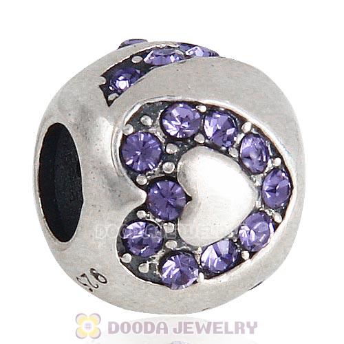 Sterling Silver Surrounded by Love with Tanzanite Austrian Crystal Charm