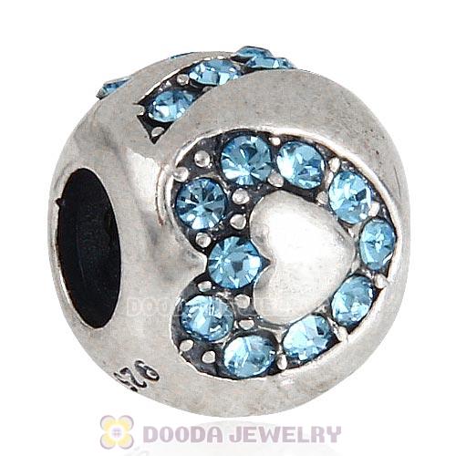 Sterling Silver Surrounded by Love with Aquamarine Austrian Crystal Charm