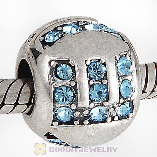 Sterling Silver Surrounded by Love with Aquamarine Austrian Crystal Charm