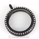 30mm Black Plated Alloy Glass Floating Locket Pendant with Crystal