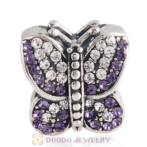 Sterling Silver Sparkling Butterfly with Tanzanite and Clear Austrian Crystal Charm