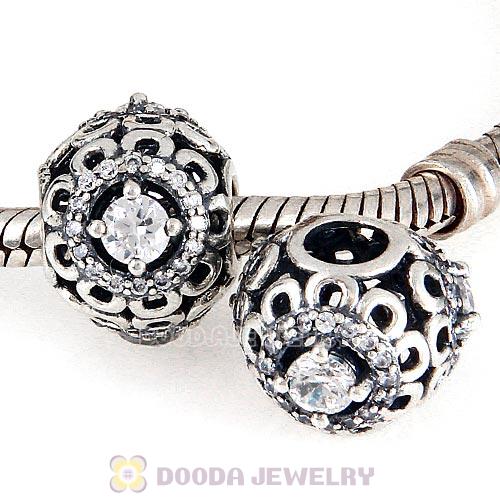 Antique Sterling Silver Floral Brilliance Beads with Clear CZ Stones