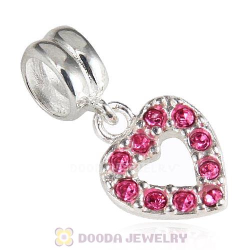 Sterling Silver Heart Dangle Charms with Rose Austrian Crystal