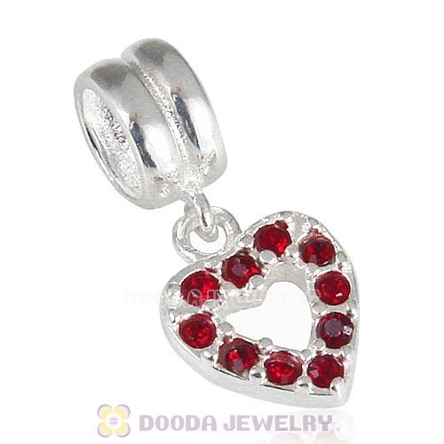 Sterling Silver Heart Dangle Charms with Siam Austrian Crystal