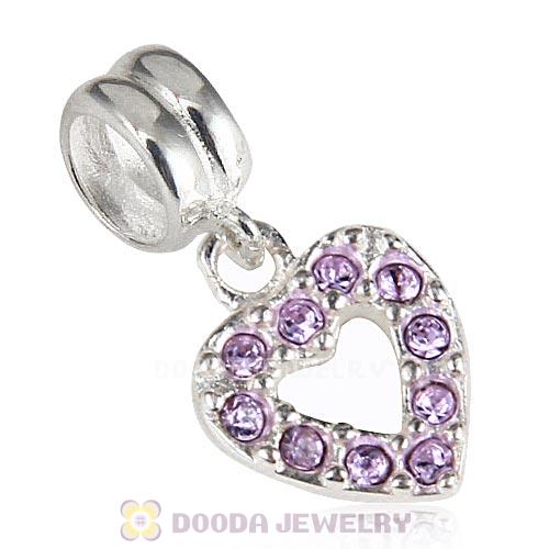 Sterling Silver Heart Dangle Charms with Violet Austrian Crystal
