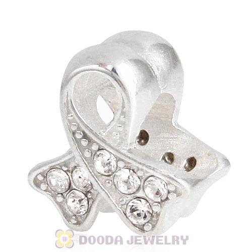 Sterling Silver Ribbon Lung Cancer Bead with Clear Austrian Crystal
