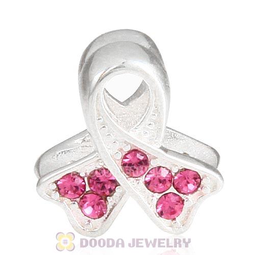 Sterling Silver Ribbon Lung Cancer Bead with Rose Austrian Crystal
