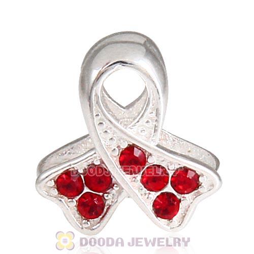 Sterling Silver Ribbon Lung Cancer Bead with Light Siam Austrian Crystal