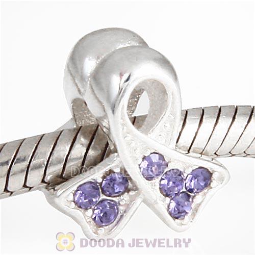 Sterling Silver Ribbon Lung Cancer Bead with Tanzanite Austrian Crystal