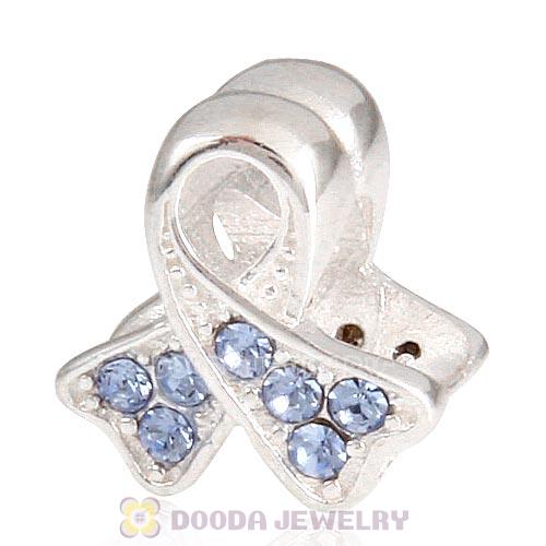 Sterling Silver Ribbon Lung Cancer Bead with Light Sapphire Austrian Crystal