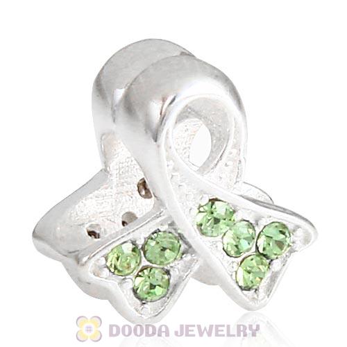 Sterling Silver Ribbon Lung Cancer Bead with Peridot Austrian Crystal