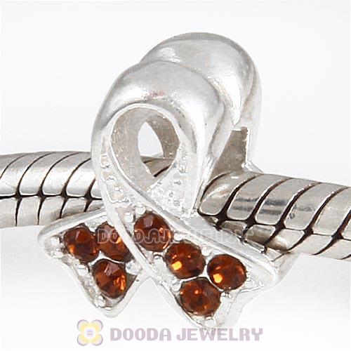Sterling Silver Ribbon Lung Cancer Bead with Smoked Topaz Austrian Crystal
