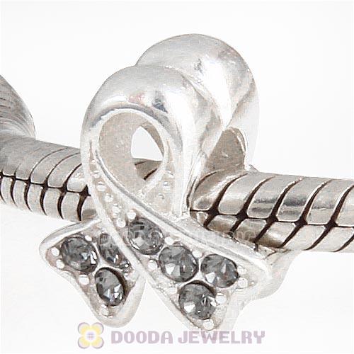 Sterling Silver Ribbon Lung Cancer Bead with Black Diamond Austrian Crystal