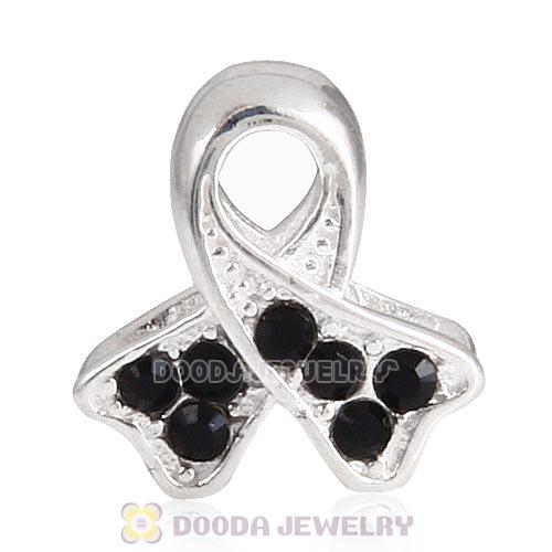 Sterling Silver Ribbon Lung Cancer Bead with Jet Austrian Crystal
