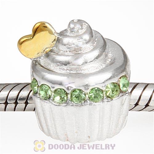 Sterling Silver Golden Heart Cupcake Bead with Peridot Austrian Crystal