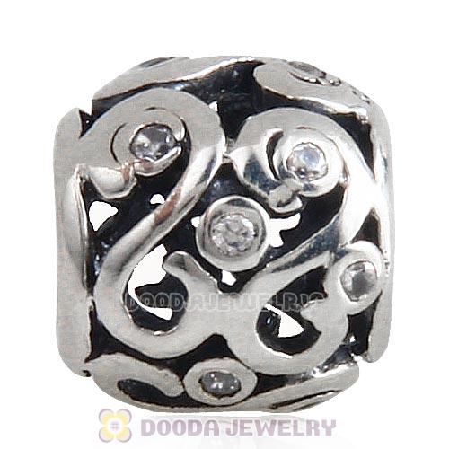 Antique Sterling Silver Ocean Wave Charm Beads with White CZ Stones