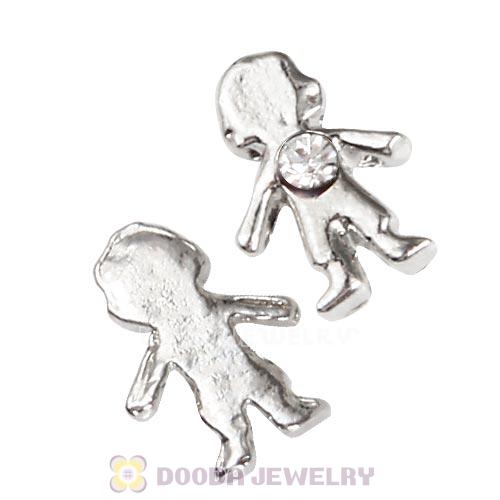 Platinum Plated Alloy Boy with White Crystal Floating Charms