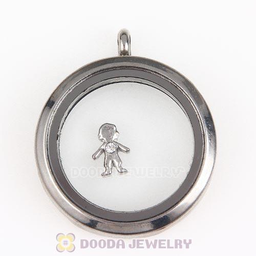 Platinum Plated Alloy Boy with White Crystal Floating Charms