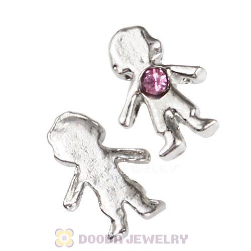 Platinum Plated Alloy Boy with Pink Crystal Floating Charms