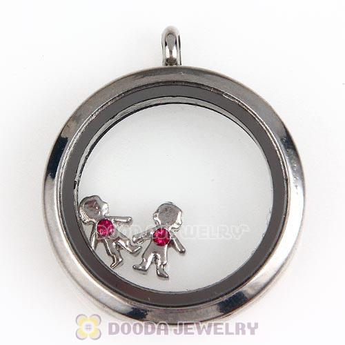 Platinum Plated Alloy Boy with Fuchsia Crystal Floating Charms