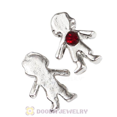 Platinum Plated Alloy Boy with Siam Crystal Floating Charms