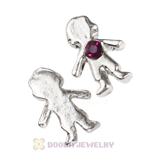 Platinum Plated Alloy Boy with Amethyst Crystal Floating Charms
