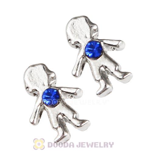 Platinum Plated Alloy Boy with Sapphire Crystal Floating Charms