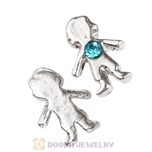 Platinum Plated Alloy Boy with Aquamarine Crystal Floating Charms