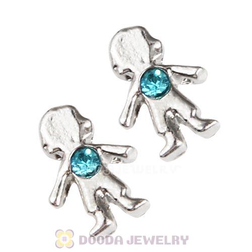 Platinum Plated Alloy Boy with Aquamarine Crystal Floating Charms