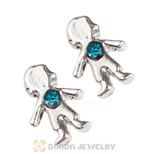 Platinum Plated Alloy Boy with Blue Zircon Crystal Floating Charms
