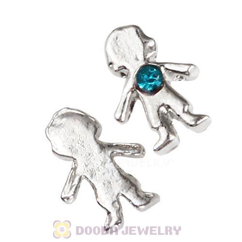 Platinum Plated Alloy Boy with Blue Zircon Crystal Floating Charms