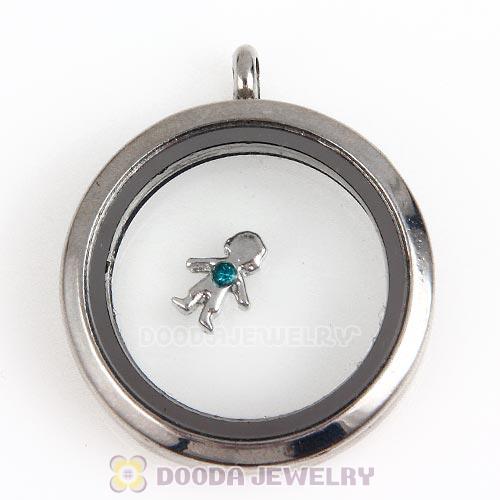 Platinum Plated Alloy Boy with Blue Zircon Crystal Floating Charms