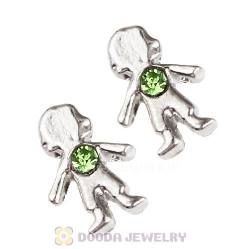 Platinum Plated Alloy Boy with Peridot Crystal Floating Charms